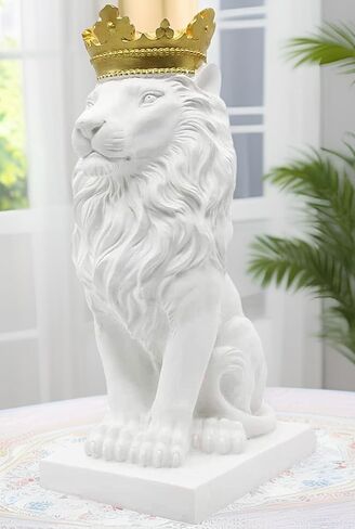 15''H Gold Lion Statue-The King of Beasts Crown Lion Figurines Decor Resin Sculpture Shelf Decorations,Queen Royal Crown Lion Gifts for Men in Saudi Arabia