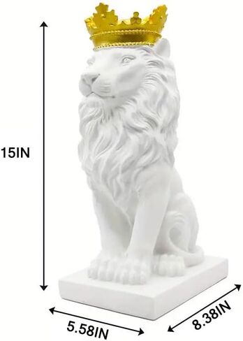 15''H Gold Lion Statue-The King of Beasts Crown Lion Figurines Decor Resin Sculpture Shelf Decorations,Queen Royal Crown Lion Gifts for Men in Saudi Arabia