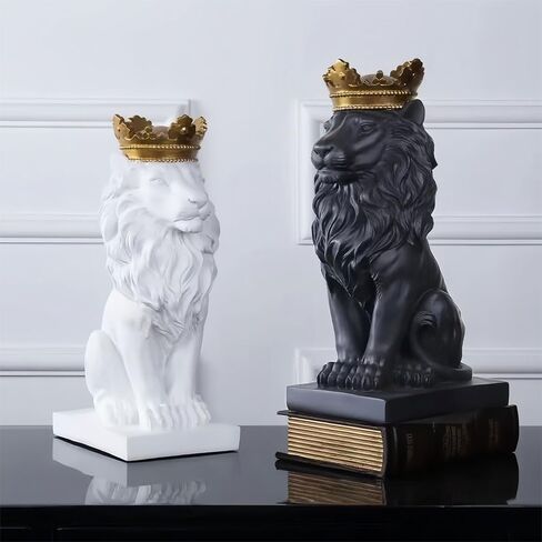 15''H Gold Lion Statue-The King of Beasts Crown Lion Figurines Decor Resin Sculpture Shelf Decorations,Queen Royal Crown Lion Gifts for Men in Saudi Arabia