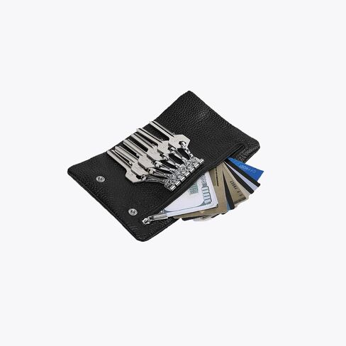 Bagwise مفتاح حامل عملة الحقيبة المحفظة المال حامل بطاقة الائتمان عملة محفظة مع هوك جلد طبيعي النساء الرجال اكسسوارات السيارات (أسود) in Kuwait