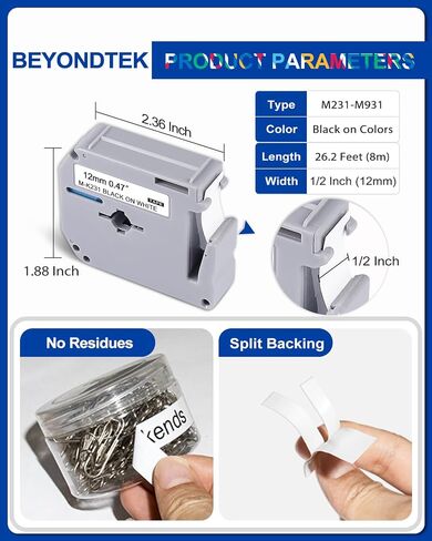 6Pk P Touch M Tape Work with PT-65 PT-70 PT-70BM PT-M95 PTM95 Replace with Brother P Touch M Tape 12mm 0.47 M-K 131 M-K231s 431s 531s 631s 731s for Brother PTouch PT-45 PT-80 PT-90,8m 26.2ft in Saudi Arabia