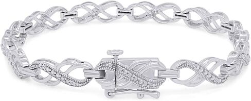 سوار Wishrocks 1/10 قيراط مستدير من الألماس الأبيض الطبيعي بحلقة مزدوجة لا متناهية للنساء من الذهب عيار 14 قيراط فوق الفضة الاسترليني، الحجم- 7 الوضوح: I2-I3، اللون: I-J، 0.10 Cttw in Kuwait