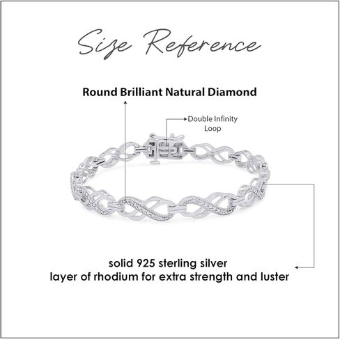 سوار Wishrocks 1/10 قيراط مستدير من الألماس الأبيض الطبيعي بحلقة مزدوجة لا متناهية للنساء من الذهب عيار 14 قيراط فوق الفضة الاسترليني، الحجم- 7 الوضوح: I2-I3، اللون: I-J، 0.10 Cttw in Kuwait