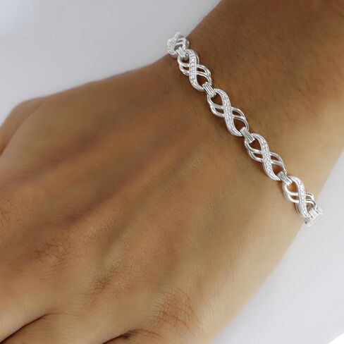 سوار Wishrocks 1/10 قيراط مستدير من الألماس الأبيض الطبيعي بحلقة مزدوجة لا متناهية للنساء من الذهب عيار 14 قيراط فوق الفضة الاسترليني، الحجم- 7 الوضوح: I2-I3، اللون: I-J، 0.10 Cttw in Kuwait