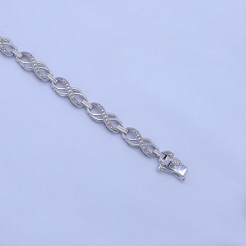 سوار Wishrocks 1/10 قيراط مستدير من الألماس الأبيض الطبيعي بحلقة مزدوجة لا متناهية للنساء من الذهب عيار 14 قيراط فوق الفضة الاسترليني، الحجم- 7 الوضوح: I2-I3، اللون: I-J، 0.10 Cttw in Kuwait