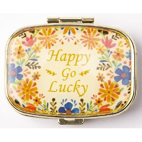 Happy Pills Pill Organizer Cute Metal Pill Case Travel Friendly Portable Compact Pill Box Pill Container to Hold Tylenol/Vitamins/Fish Oil/Supplements/Meds/Tablet for Purse/Pocket