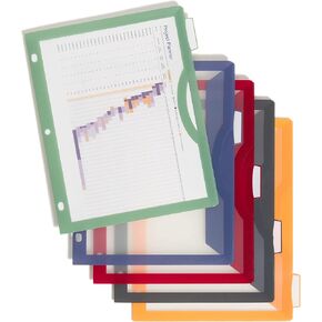 U Brands 5-Tab Poly Dividers with Clear View Pockets, Set of 10, Assorted Brights, 3-Hole Punched