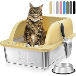 KareCute Stainless Steel Cat Litter Box Enclosed Extra Large Litter Box for Big Cats Metal Litter Box with High Sides Odor Control Easy Clean