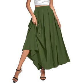 OPOIPIN Women's Casual Pleated High Waist Solid Flowy A Line Long Maxi Skirt