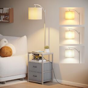 SUNMORY Floor Lamp with Table & 2 Drawers, Lamp with USB Port and Outlet, Lamps for Nightstand with 3 Color Temperature Led Bulb Included, Floor Lamps for Living Room, Bedroom and Home Office, Black in Kuwait