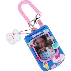 Kpop Photocard Holder with Keychain Cute Pendant 3 inch Idol Album Photo Card Sleeves ID Bus Bank Credit Card Protector for Student Kpop Fan (Blue)