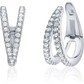 أقراط من الفضة الإسترليني محارة هوجي هوب مدببة صف مزدوج مقلد الماس الغضروف الأذن الكفة للآذان غير المثقوبة بمفصلات in Kuwait