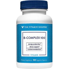 The Vitamin Shoppe B-Complex 100 - Supports Energy Production, Nervous System Function & Nutrient Metabolism – Excellent Source of B1, B2, B6, B12, Niacin, Folic Acid & Biotin (300 Veggie Caps)