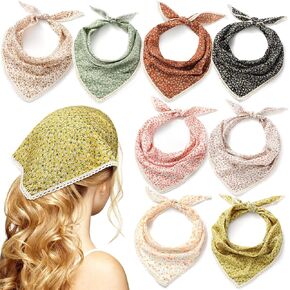 Kinlop 8 Pcs Floral Hair Bandanas Headband Triangle Boho Hair Scarf Headband Floral Printed Chiffon Head Kerchief Floral Hair Kerchief for Women Girls Hair Scarves Accessories (Novel Style)
