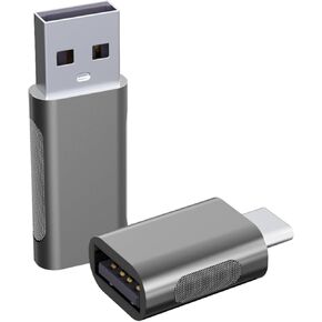 Hichain Pack of 2 USB A to USB C OTG Adapter Gray, 480Mbps Data Sync Zinc Alloy Type A Male to USB 2.0 Type C Female Converter for Charger USB C Cable PC Laptop Flash Drive ADT-AAG2