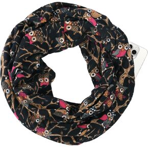 GERINLY Leopard Pocket Scarf for Women Warm Travel Zip Infinity Scarf for Winter