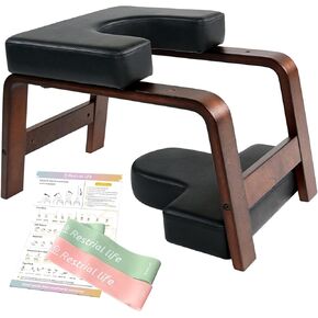 Yoga Headstand Bench- Stand Yoga Chair for Family, Gym - Wood and PU Pads - Relieve Fatigue and Build Up Body (Multi-Color) in Saudi Arabia