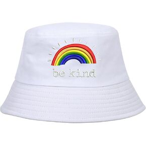 Be Kind Embroidered Bucket Hat for Women Men Rainbow Breathable Fisherman Hat Unisex Fashion Sun Hat