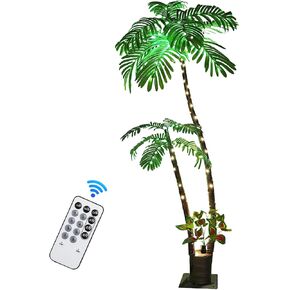 Lighted Palm Trees for Outside Patio, Artificial Palm Tree 6Ft LED Christmas Tree Fake Tropical Plant Light for Tiki Bar Pool Porch Deck Party-Fern