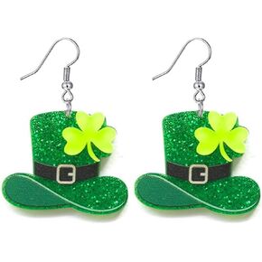 ONLYJUMP St. Patrick's Day Cute Cat Dog Earrings Acrylic Earrings Handmade Irish Shamrock Rainbow Green Clover Green Leaf Dangle Earrings for Women Girls Good Lucky Jewelry Gift in Saudi Arabia