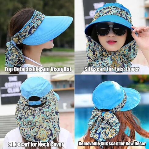 قبعات KXF الشمسية للنساء للحماية من الشمس، قبعة شاطئ صيفية واسعة الحواف قابلة للطي مع جزء علوي قابل للفصل in Kuwait