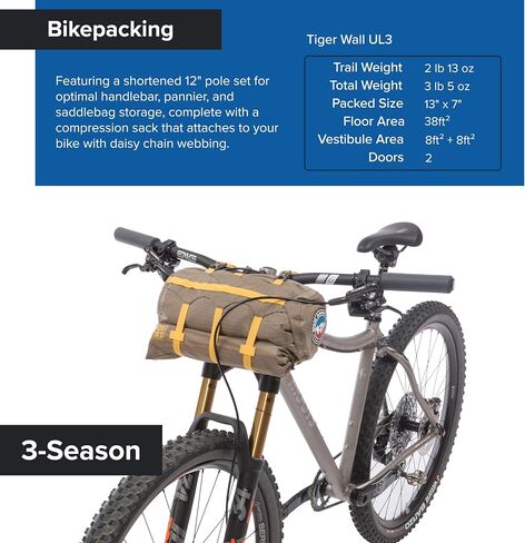 خيمة Big Agnes Tiger Wall UL خفيفة الوزن لركوب الدراجات مع نسيج مصبوغ مقاوم للأشعة فوق البنفسجية in Kuwait