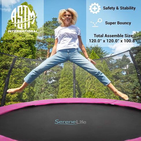SereneLife 8/10/12 FT Outdoor Recreational Backyard Stable, Strong Heavy Duty Trampoline with Safety Enclosure Net, AntiRust Coating, Kids and Adults, Spring Cover Padding in Saudi Arabia