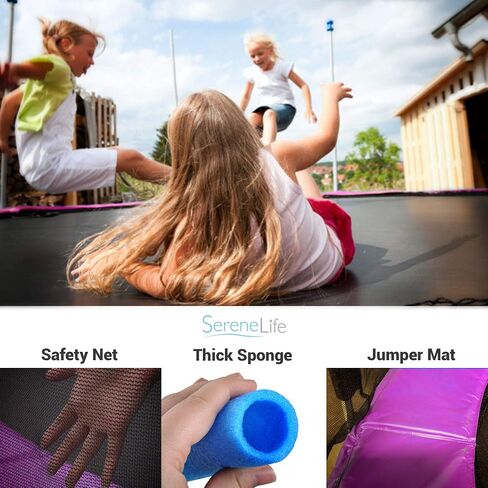 SereneLife 8/10/12 FT Outdoor Recreational Backyard Stable, Strong Heavy Duty Trampoline with Safety Enclosure Net, AntiRust Coating, Kids and Adults, Spring Cover Padding in Saudi Arabia