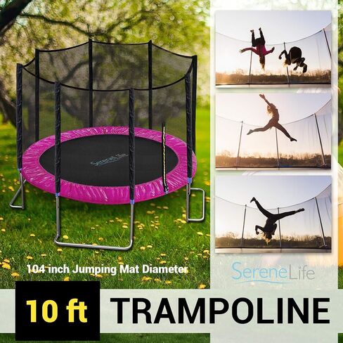 SereneLife 8/10/12 FT Outdoor Recreational Backyard Stable, Strong Heavy Duty Trampoline with Safety Enclosure Net, AntiRust Coating, Kids and Adults, Spring Cover Padding in Saudi Arabia