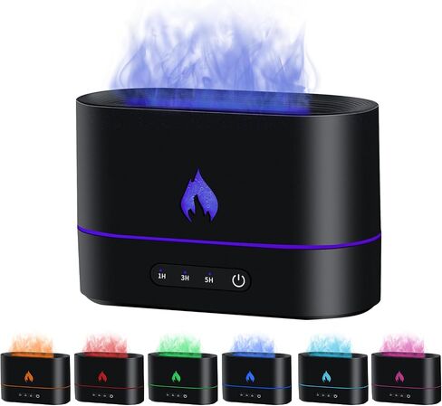 Mcbazel Aroma Flame Diffuser Air Humidifier, 250mL Mist Diffuser Humidifier Essential Oil Diffuser with 3D Flame Light for Spa, Home, Office, Yoga, Bedroom, Gym - Black in Saudi Arabia