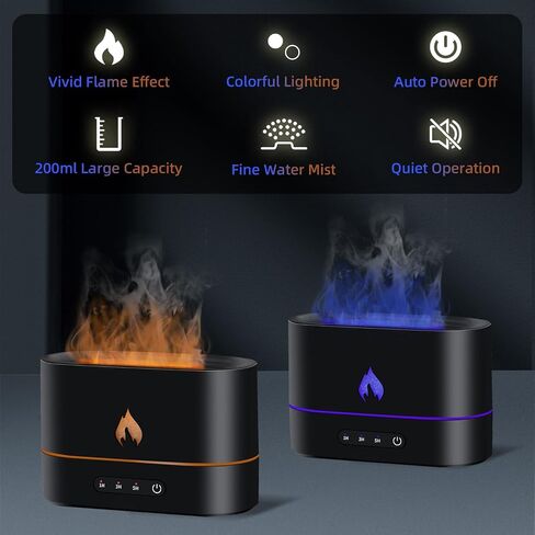 Mcbazel Aroma Flame Diffuser Air Humidifier, 250mL Mist Diffuser Humidifier Essential Oil Diffuser with 3D Flame Light for Spa, Home, Office, Yoga, Bedroom, Gym - Black in Saudi Arabia