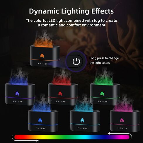 Mcbazel Aroma Flame Diffuser Air Humidifier, 250mL Mist Diffuser Humidifier Essential Oil Diffuser with 3D Flame Light for Spa, Home, Office, Yoga, Bedroom, Gym - Black in Saudi Arabia