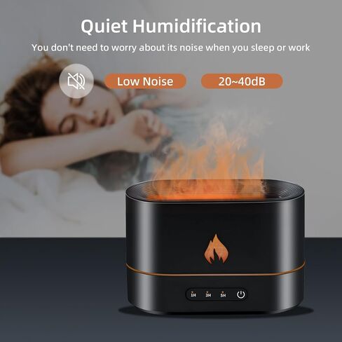 Mcbazel Aroma Flame Diffuser Air Humidifier, 250mL Mist Diffuser Humidifier Essential Oil Diffuser with 3D Flame Light for Spa, Home, Office, Yoga, Bedroom, Gym - Black in Saudi Arabia