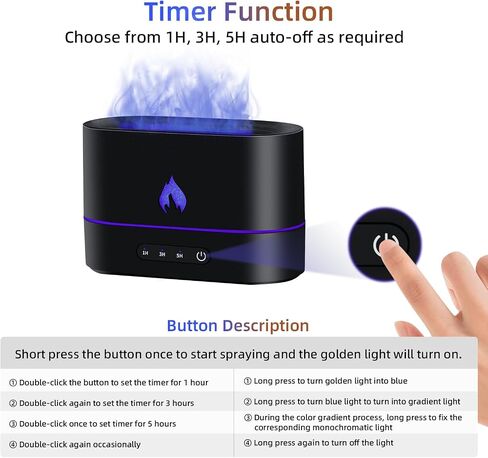 Mcbazel Aroma Flame Diffuser Air Humidifier, 250mL Mist Diffuser Humidifier Essential Oil Diffuser with 3D Flame Light for Spa, Home, Office, Yoga, Bedroom, Gym - Black in Saudi Arabia
