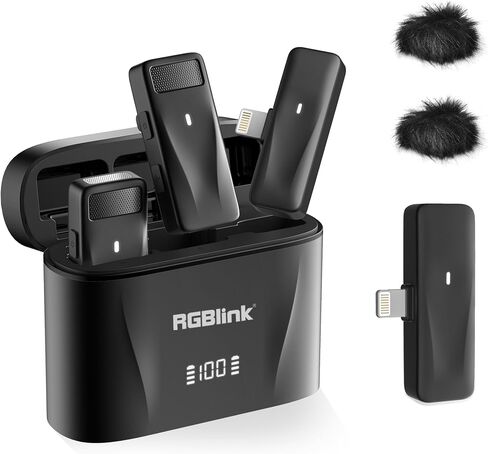 ميكروفون RGBlink اللاسلكي Lavalier لهاتف iPhone 15 Pro Max وAndroid وUSB C الذكي - مجموعة من 2 ميكروفون صغير مع خاصية إلغاء الضوضاء - ميكروفون على شكل طية صدر السترة لمنشئ المحتوى ومدونات الفيديو والتسجيل والبودكاست in Kuwait