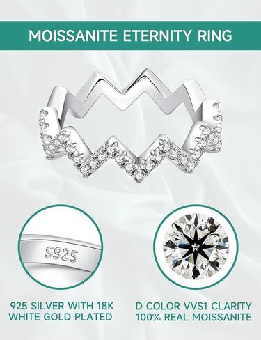 مويسانيتي كوخ 7 أحجار مويسانيتي خواتم الذكرى السنوية للنساء، 0.7 قيراط قطع مستديرة الماس 18 قيراط مطلية بالذهب الأبيض 925 الفضة الاسترليني نصف خواتم الزفاف الأبدية خاتم قابل للتكديس in Kuwait