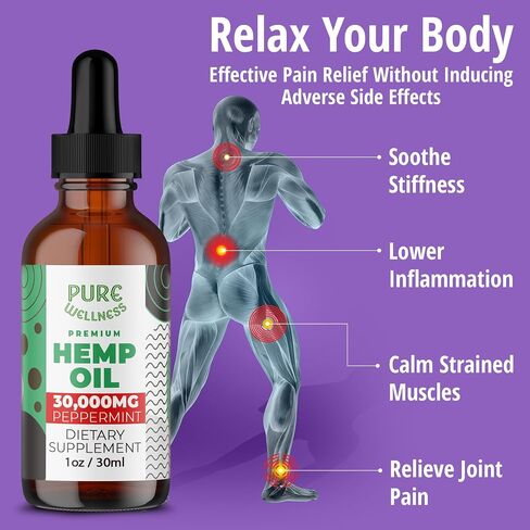 Pure Wellness Hemp Seed Oil Drops Natural Hemp Flavor for Improved Cognitive Function, Omega 3 6 9 Fatty Acids, Organic, Non-GMO, Vegan (30,000mg 2-Pack) in Saudi Arabia