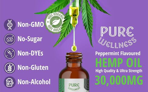 Pure Wellness Hemp Seed Oil Drops Natural Hemp Flavor for Improved Cognitive Function, Omega 3 6 9 Fatty Acids, Organic, Non-GMO, Vegan (30,000mg 2-Pack) in Saudi Arabia
