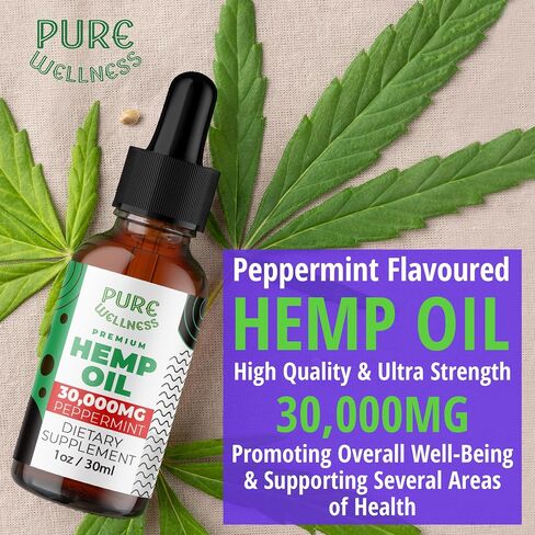 Pure Wellness Hemp Seed Oil Drops Natural Hemp Flavor for Improved Cognitive Function, Omega 3 6 9 Fatty Acids, Organic, Non-GMO, Vegan (30,000mg 2-Pack) in Saudi Arabia