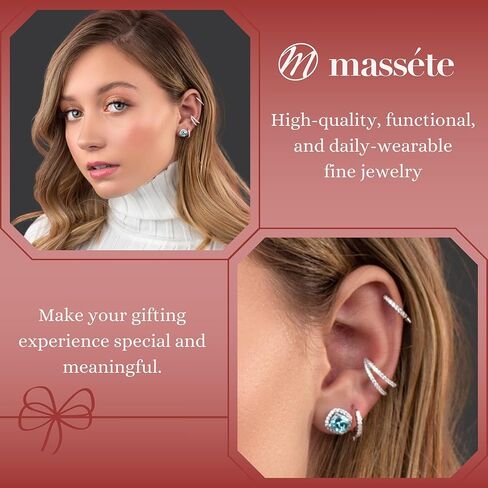 أقراط من الفضة الإسترليني محارة هوجي هوب مدببة صف مزدوج مقلد الماس الغضروف الأذن الكفة للآذان غير المثقوبة بمفصلات in Kuwait