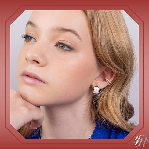 أقراط من الفضة الإسترليني محارة هوجي هوب مدببة صف مزدوج مقلد الماس الغضروف الأذن الكفة للآذان غير المثقوبة بمفصلات in Kuwait