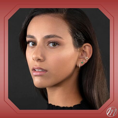 أقراط من الفضة الإسترليني محارة هوجي هوب مدببة صف مزدوج مقلد الماس الغضروف الأذن الكفة للآذان غير المثقوبة بمفصلات in Kuwait