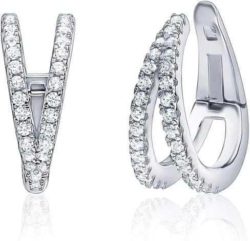 أقراط من الفضة الإسترليني محارة هوجي هوب مدببة صف مزدوج مقلد الماس الغضروف الأذن الكفة للآذان غير المثقوبة بمفصلات in Kuwait