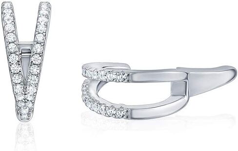 أقراط من الفضة الإسترليني محارة هوجي هوب مدببة صف مزدوج مقلد الماس الغضروف الأذن الكفة للآذان غير المثقوبة بمفصلات in Kuwait