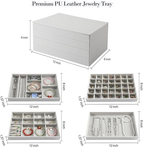 اي زد ديكو حامل منظم مجوهرات مع غطاء، صندوق مجوهرات من 3 طبقات، درجين، صناديق مجوهرات للنساء، تخزين مجوهرات اكريليك للنظارات الشمسية والاقراط والاساور والقلائد والخواتم، مخملي in Kuwait