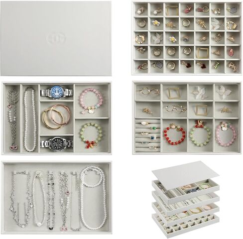 اي زد ديكو حامل منظم مجوهرات مع غطاء، صندوق مجوهرات من 3 طبقات، درجين، صناديق مجوهرات للنساء، تخزين مجوهرات اكريليك للنظارات الشمسية والاقراط والاساور والقلائد والخواتم، مخملي in Kuwait