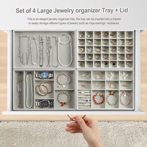 اي زد ديكو حامل منظم مجوهرات مع غطاء، صندوق مجوهرات من 3 طبقات، درجين، صناديق مجوهرات للنساء، تخزين مجوهرات اكريليك للنظارات الشمسية والاقراط والاساور والقلائد والخواتم، مخملي in Kuwait