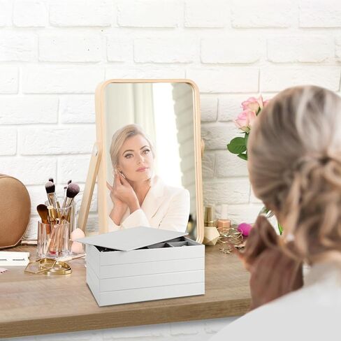 اي زد ديكو حامل منظم مجوهرات مع غطاء، صندوق مجوهرات من 3 طبقات، درجين، صناديق مجوهرات للنساء، تخزين مجوهرات اكريليك للنظارات الشمسية والاقراط والاساور والقلائد والخواتم، مخملي in Kuwait