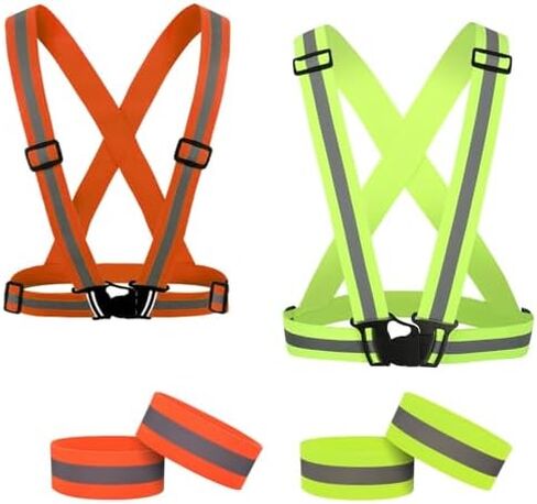 DLTWXY Running Reflective Vest Elastic Adjustable Reflective Vest 2 Pieces with 4 High-Visibility Reflective Belts for Nighttime Running Biking Motorcycle Dog Walking fits Men Women Kids in Saudi Arabia