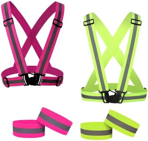 DLTWXY Running Reflective Vest Elastic Adjustable Reflective Vest 2 Pieces with 4 High-Visibility Reflective Belts for Nighttime Running Biking Motorcycle Dog Walking fits Men Women Kids in Saudi Arabia